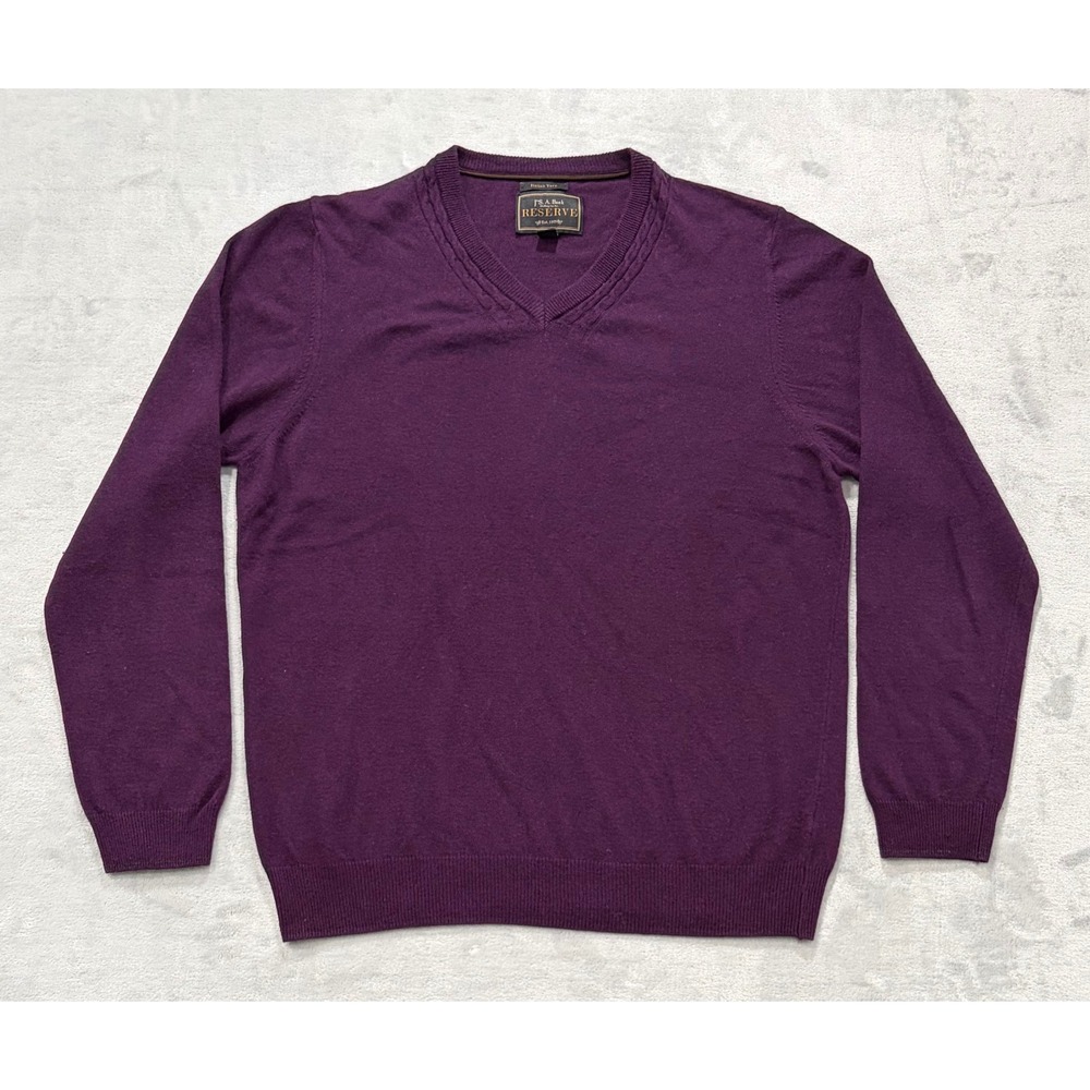 Jos A Bank Reserve Mens Wool Cashmere Blend Sweater Large Purple Italian Yarn